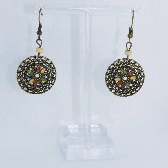 Anthropologie Beaded Flower Pendant Earrings - Picture 4 of 4